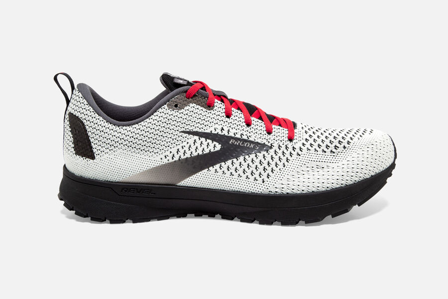 Brooks Men's Revel 4 Road Running Shoes White/Black/Red NIWZ-72081